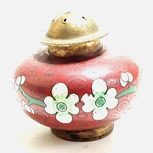 Chinese Cloisonne Pepper Vintage Enamel Brass Design Floral Red